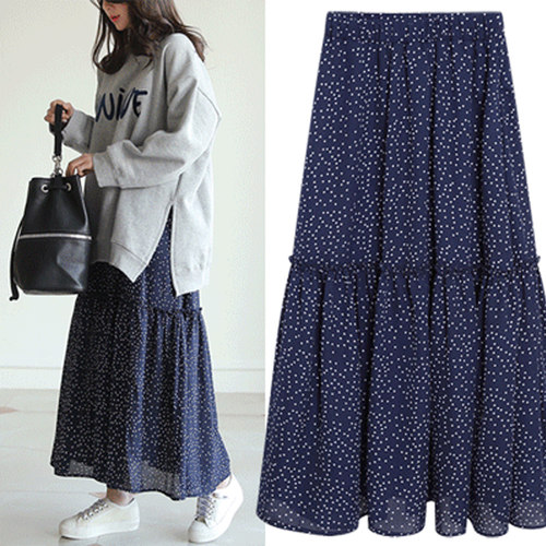 长款显瘦a字百褶裙大摆半身裙