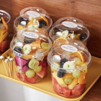 透明塑料水果捞切包装桶圆形杯子冰粉鲜果杯果切外卖一次性打包盒