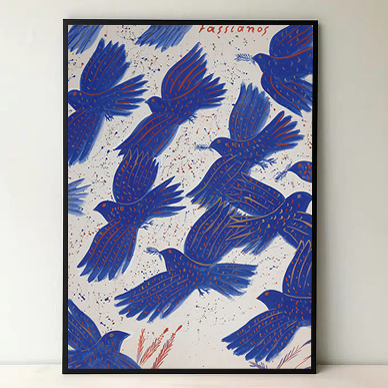 克莱因 蓝色飞鸟 北欧抽象装饰画客厅玄关电表箱遮挡挂画定制画芯