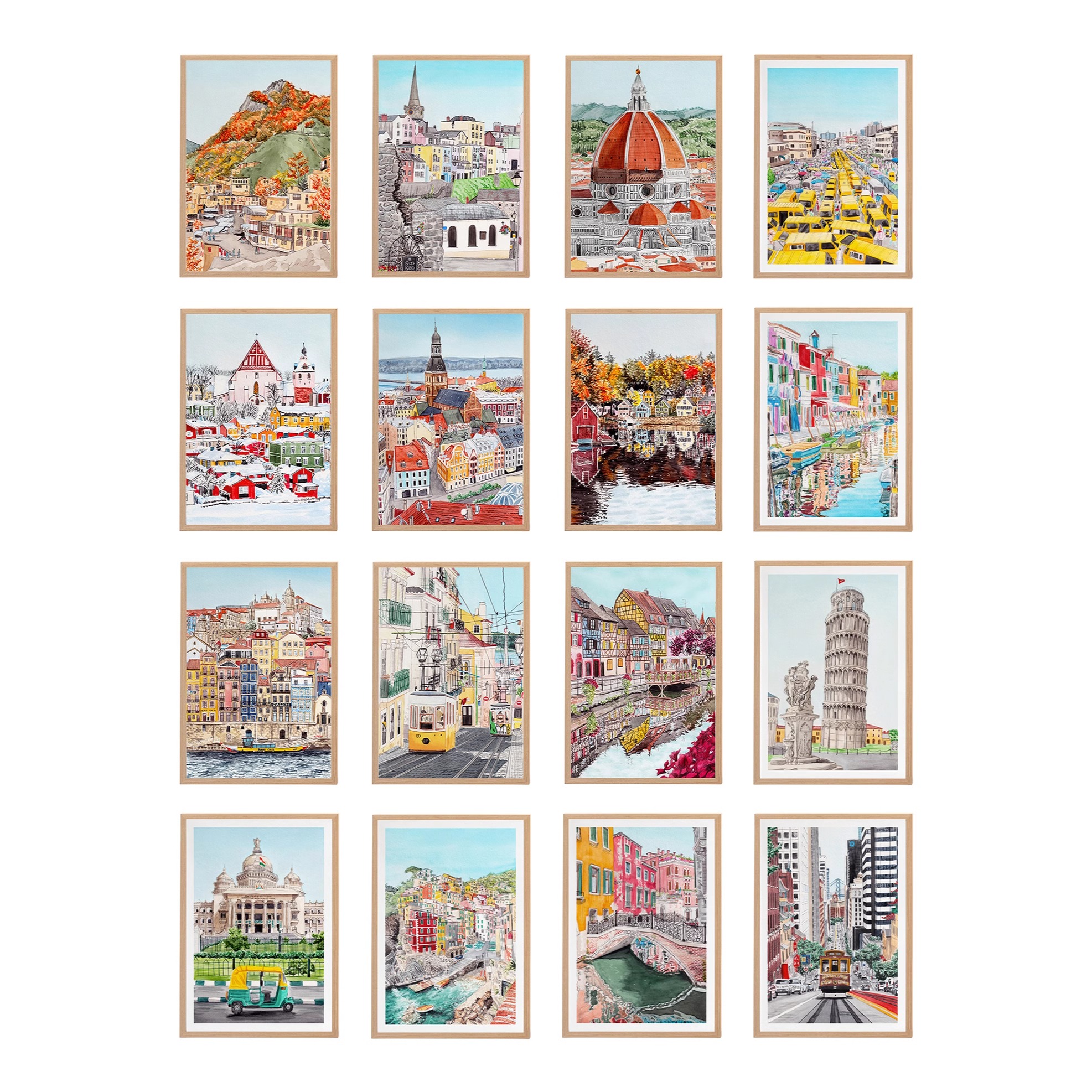 水彩手绘环球旅行插画海报挂画