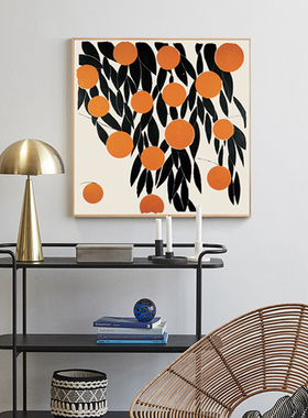 AA 复古橙色柿子装饰画油画笔触肌理文艺餐厅民宿挂画艺术纸画芯