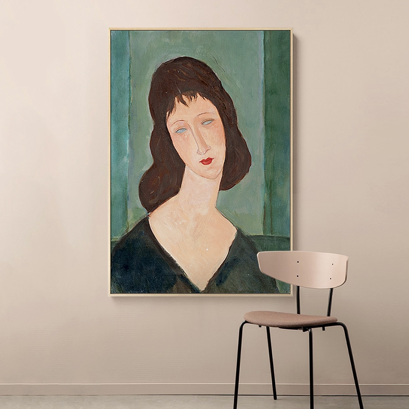 复古名画莫迪里阿尼女人肖像装饰画油画笔触客厅卧室挂画艺术画芯