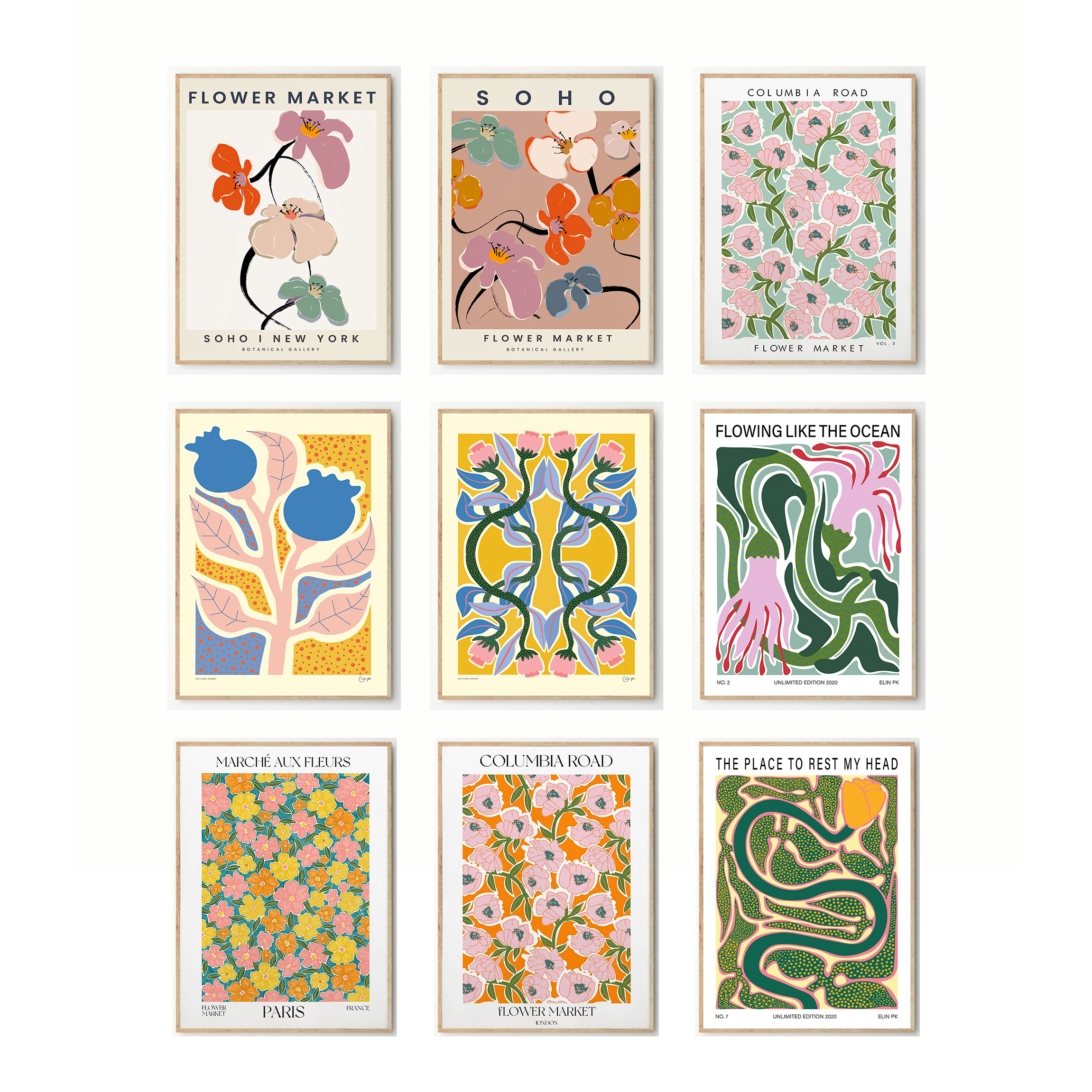 北欧丹麦小众ins简约清新水彩花卉植物装饰组合挂画艺术画芯定制图片