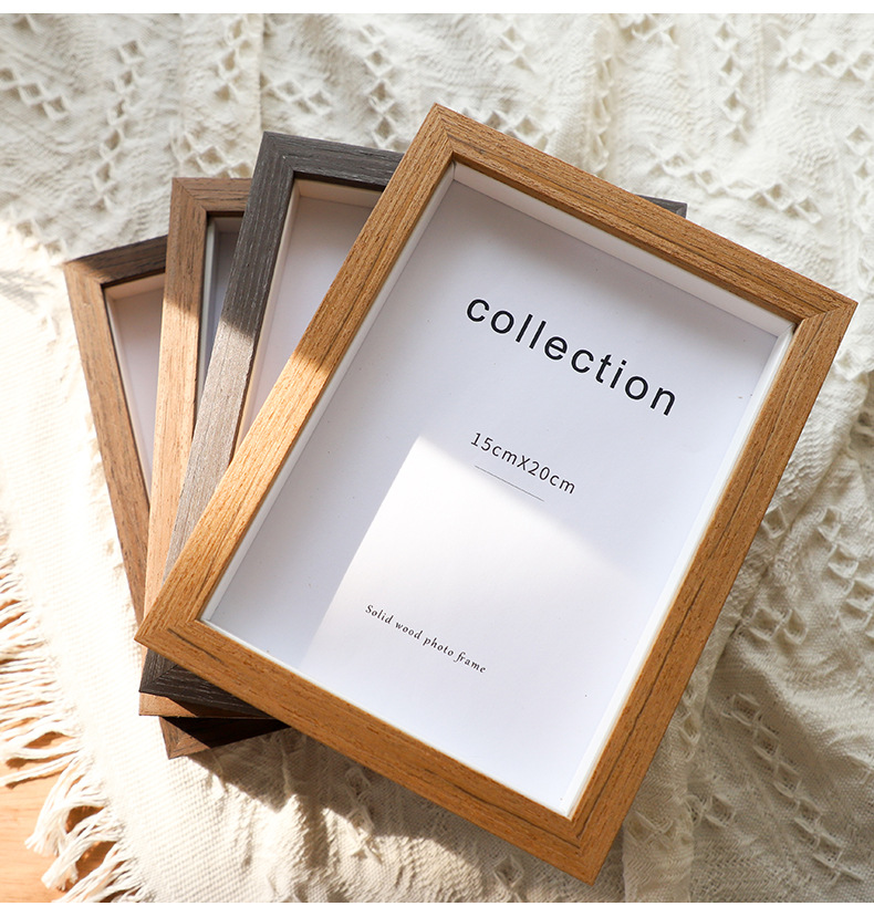 5cm实木立体镂空木纹小相框简约桌面摆台画框像框美甲展示框6寸