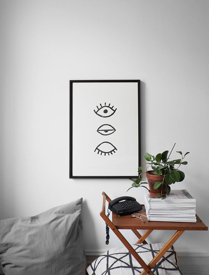 北欧ine little day极简创意手绘眼睛挂画卧室客厅装饰画艺术画芯