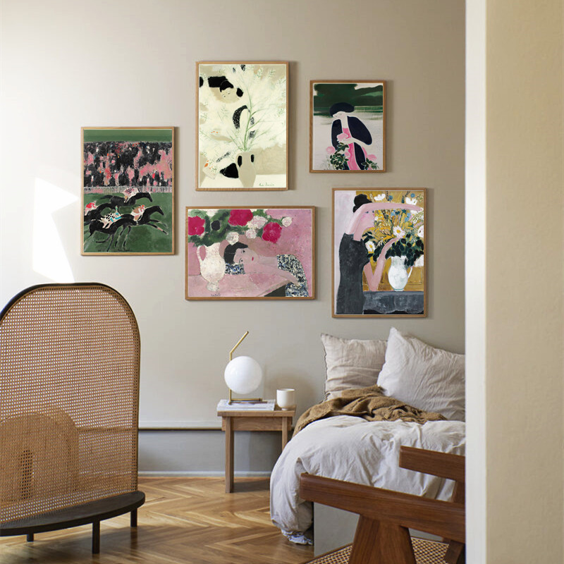 小众文艺复古美人花卉系列手绘组合装饰画客厅卧室背景墙艺术画芯