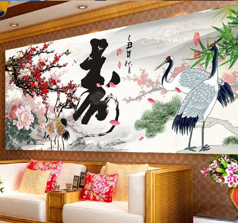 2025新款钻石画满钻手工粘贴十字绣寿比南山梅花仙鹤寿字客厅卧室