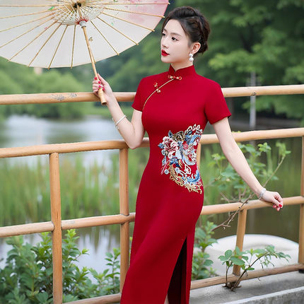 旗袍2026新款中式年轻款演出服大码弹力显瘦复古优雅国风礼仪队服