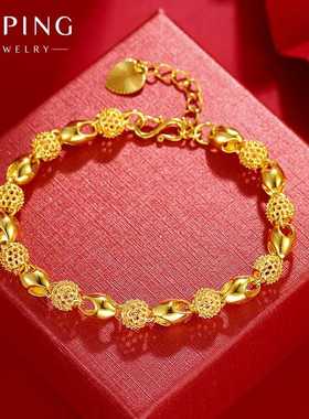 旭平合金镀金佛珠镂空光面玲珑手链女时尚复古手饰批发饰品手串