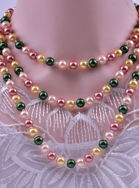 欧美时尚圆珠链混彩玻璃仿珍珠长款项链1米5长多层毛衣链厂家
