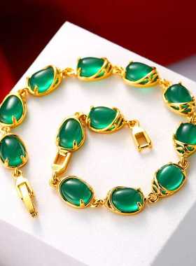 旭平首饰祖母绿马来玉气质复古手链女 镀24k金色欧美跨境饰品批