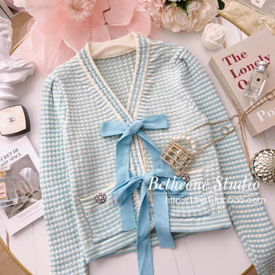 甜酷少女黑白针织开衫毛衣外套