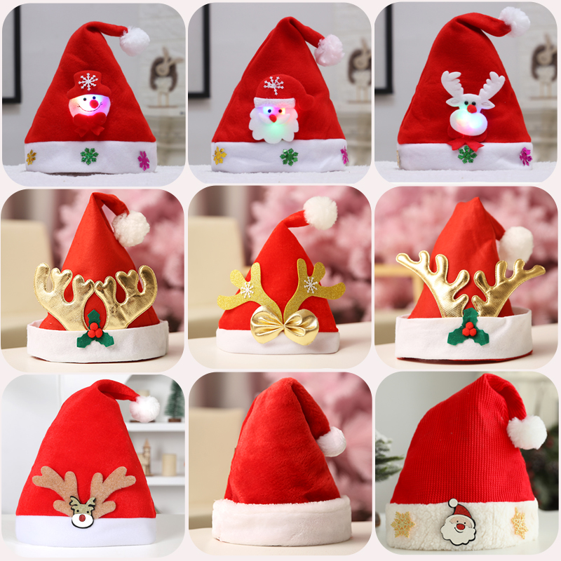 圣诞帽子成人儿童圣诞老人装扮用品圣诞节头饰卡通鹿角圣诞发光帽