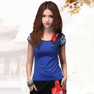 taobao agent Ethnic summer summer clothing from Yunnan province, short sleeve T-shirt, retro top, long-sleeve, ethnic style, with embroidery, plus size