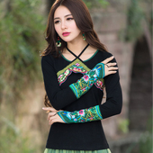 春夏装 中国女装 云南民族风秋冬装 2020新款 复古刺绣花长袖 t恤上衣