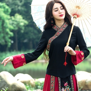 新款 棉麻长袖 中国风改良唐装 上衣复古民族风女装 女式 妃嬛2020春季