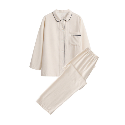 无印风日式秋冬款磨毛法兰绒纯棉情侣睡衣男女款纯色套装家居服