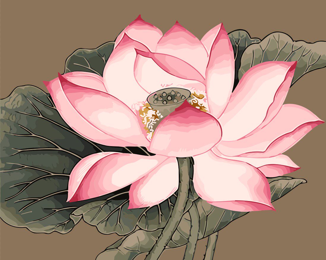 diy数字油画 荷花风景 淡彩手工填充减压数码手绘装饰画 水佩风裳