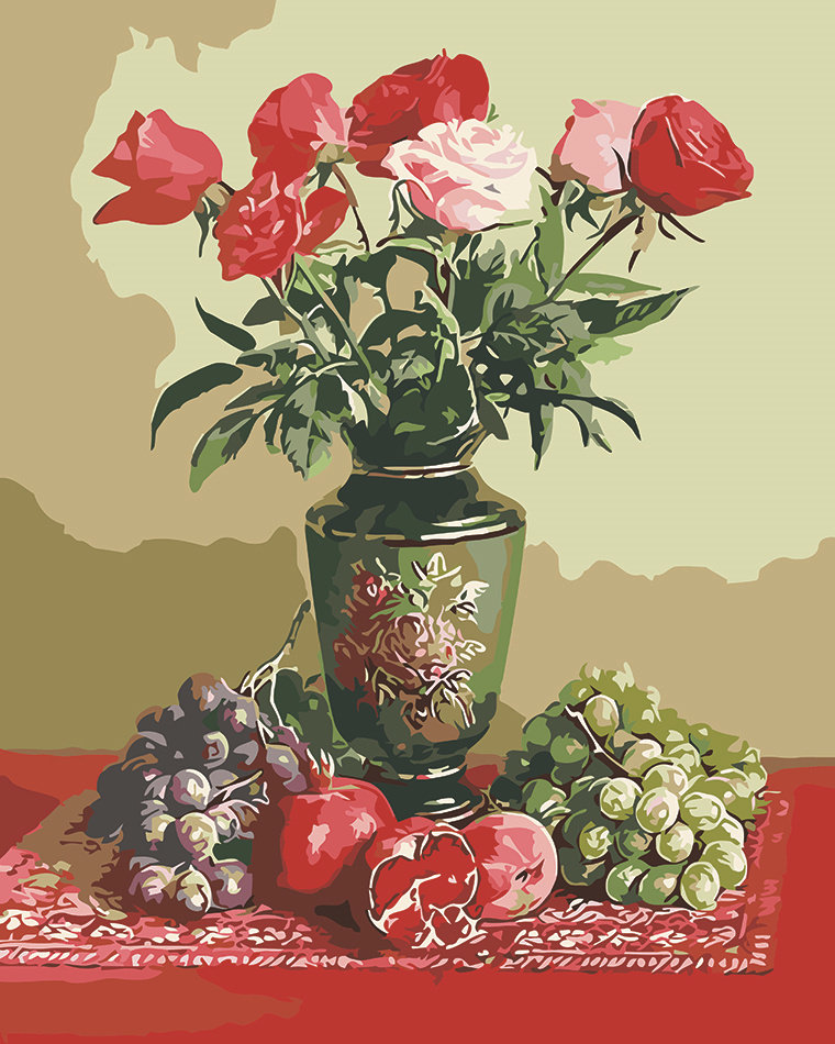 diy数字油画 葡萄瓶花 水果静物简约手工丙烯颜料填充手绘装饰画