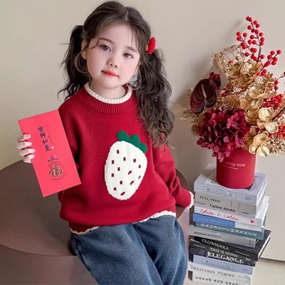 女童2025新年加绒加厚毛衣