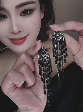 法式优雅气质夸张耳饰女超闪锆石镶嵌轻奢时尚高级感长款流苏耳环