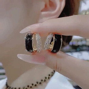 微镶黑色锆石时尚气质耳环2025新款爆款小众轻奢大气银针百搭耳饰