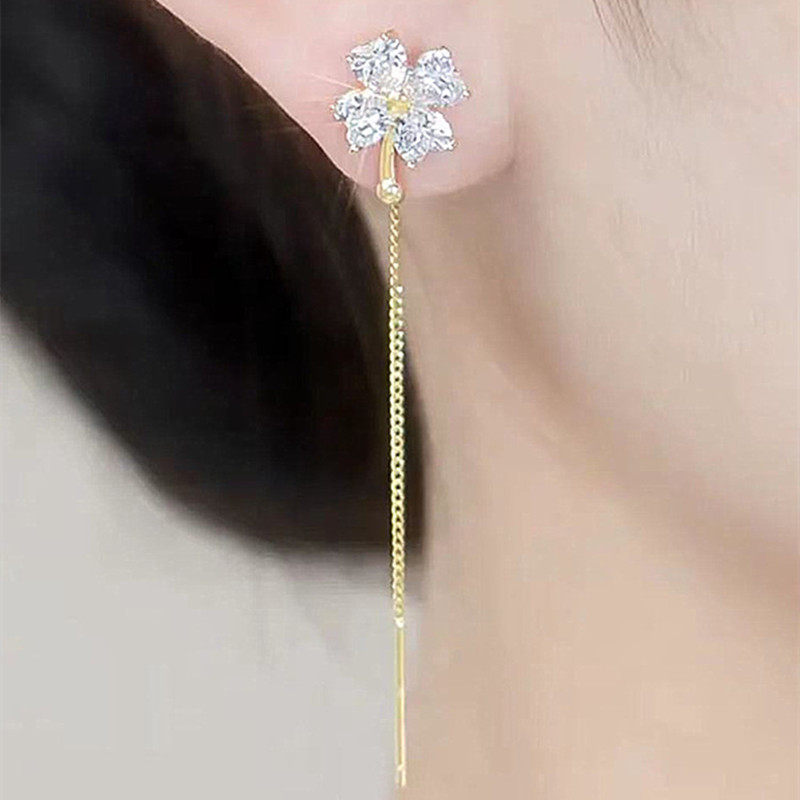 S925银针锆石花朵耳线女