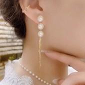 纯银针显脸瘦珍珠耳环女2026年新款 流苏耳坠设计感气质耳饰 潮长款