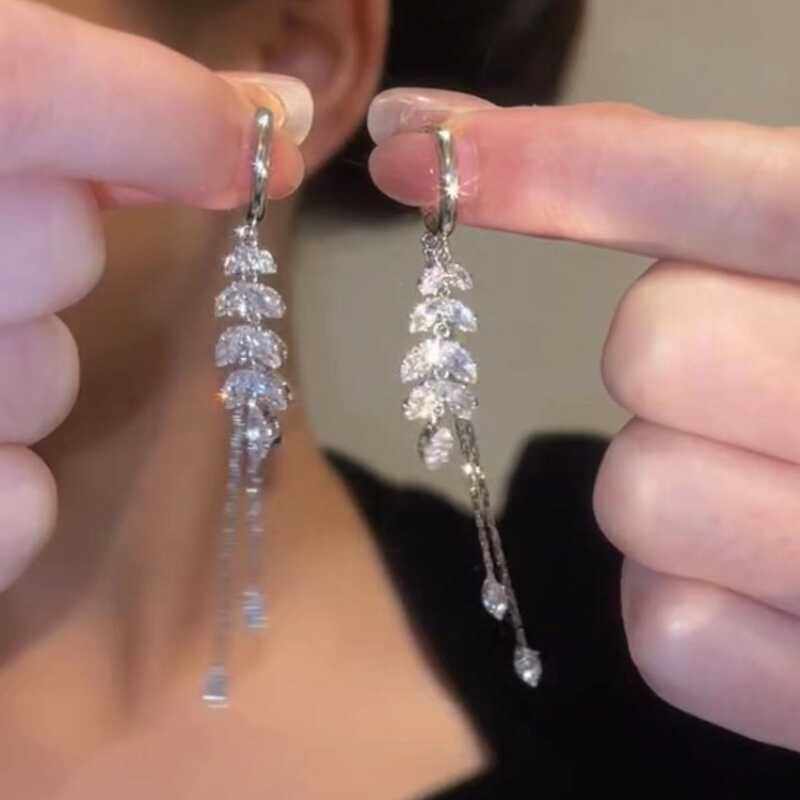 超闪锆石麦穗长款流苏耳环女显瘦