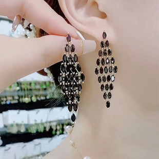 波西米亚气质长款水晶耳环2025新款爆款网红夸张耳坠百搭银针耳饰