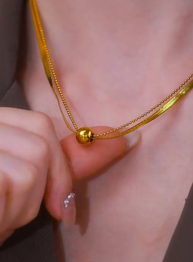 金色圆珠钛钢不褪色叠戴项链锁骨链女简约冷淡风百搭2025新款爆款