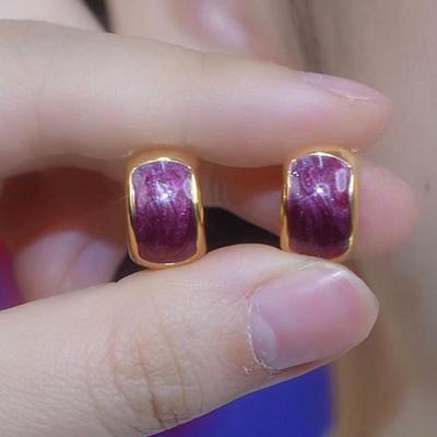 复古港风轻奢紫色滴釉耳环女