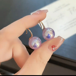 紫色人鱼姬珍珠耳环女2024年新款高级感轻奢气质纯银耳坠简约耳饰