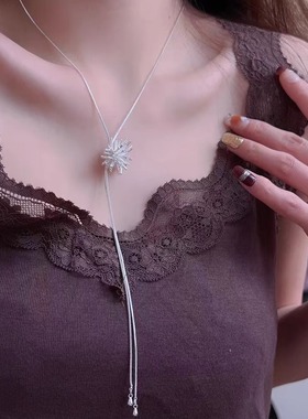 银色烟花可调节长款项链女