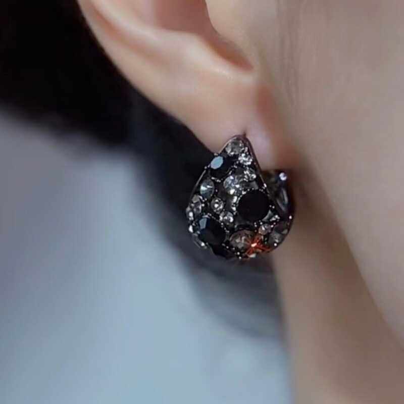 优雅气质黑色满钻提篮耳环女