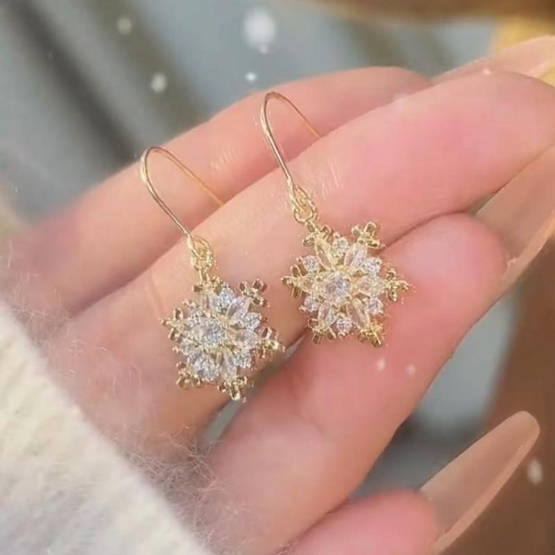 雪花锆石耳环小众设计感