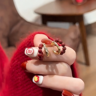 安可拉红色珠珠轻奢耳环女简约高级感过年耳饰品2026新款爆款耳钉