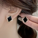 黑色菱形镶钻耳钉女2025新款 爆款 冷淡风耳环小众高级感显气质耳饰