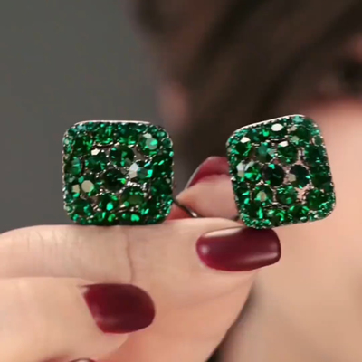 轻奢精致高级感绿色锆石菱形耳钉简约气质百搭时尚冷淡风耳环女新