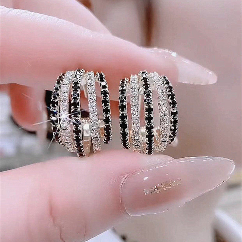 气质百搭超闪奢华满钻多层C圈耳坠高级感耳钉ins小众设计轻奢耳环