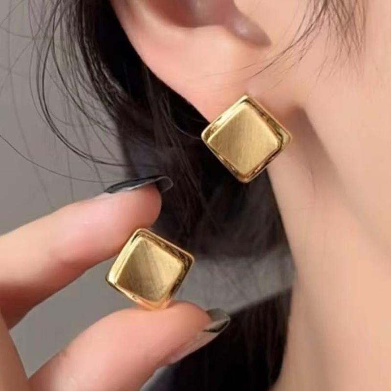 简约拉丝金色方形耳钉女