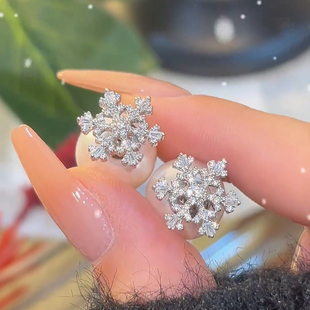 s925银针两戴雪花耳钉女2025新款爆款轻奢高级感耳环新年过年耳饰