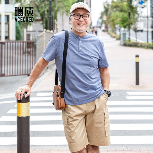 短袖纯棉中年老人爷爷爸爸夏装