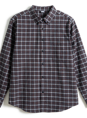 爸爸秋装双面磨毛法兰绒衬衫男中老年人春秋纯棉格子衬衣老人爷爷