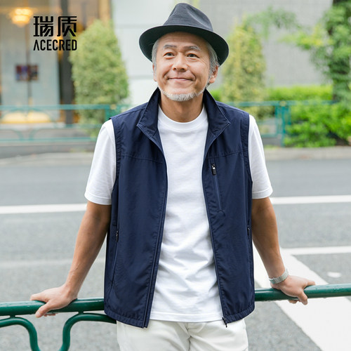 中年爸爸薄款立领宽松马甲