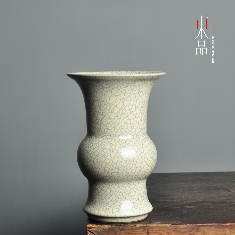 青瓷花瓶传世哥窑花觚陶瓷出戟尊仿古花器中式家居装饰玄关摆件