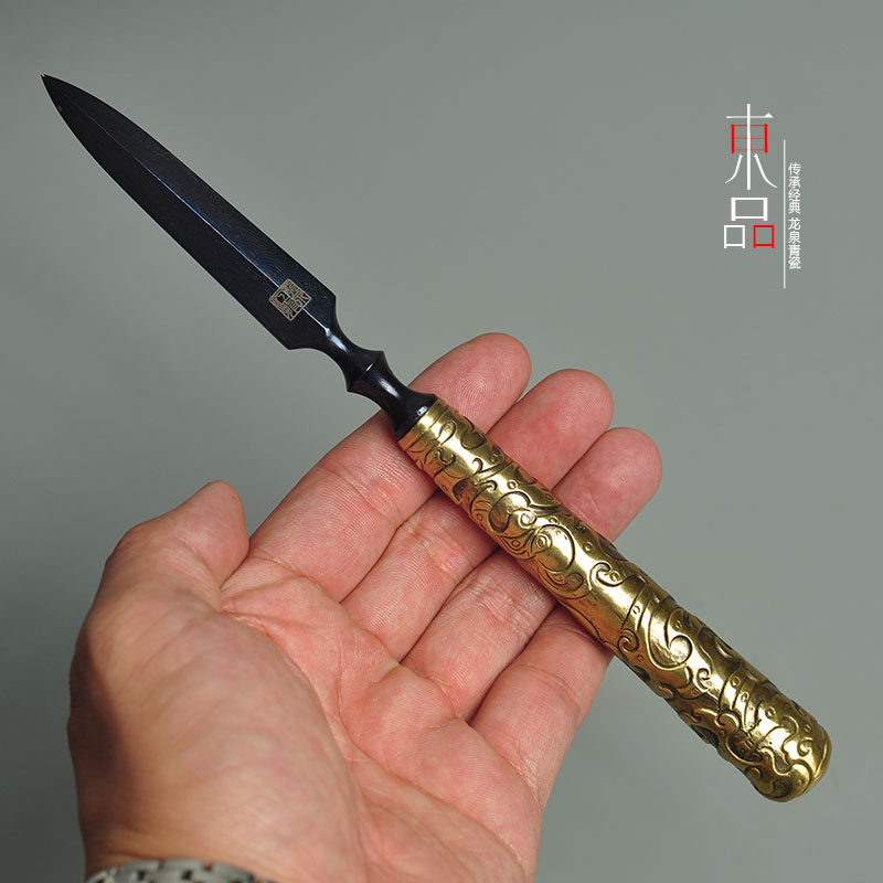 江龙茶刀手工锻打普洱茶针茶锥撬开茶饼工具黄铜雕刻非大马士革钢