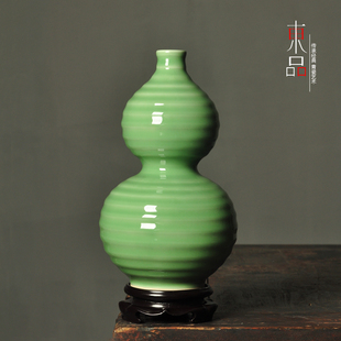 青瓷搬迁新家玄关中式陶瓷花瓶摆件客厅插花瓶龙泉弟窑弦纹葫芦瓶
