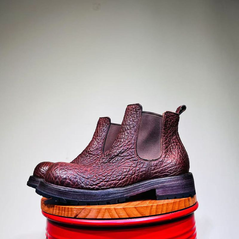 2025新款欧美复古皮靴子男士野牛纹一脚蹬真皮短靴高帮切尔西靴潮