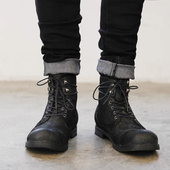 伞兵靴男复古马丁靴男冬季 真皮高帮工装 皮鞋 美式 男休闲鞋 子男圆头